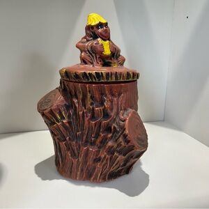 McCoy Brown and Yellow Ceramic Tree Stump cookie jar